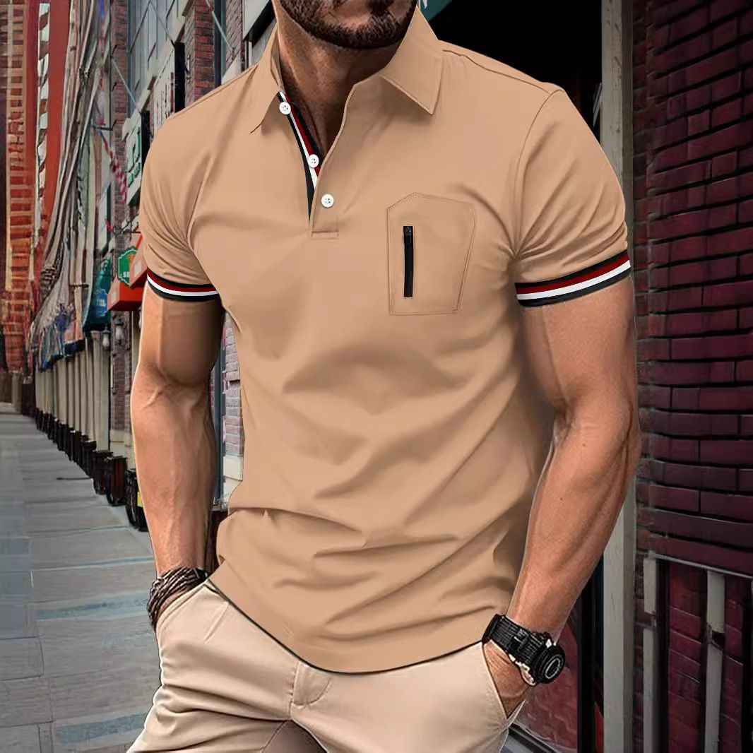 Summer Polo Shirt with Button Pocket Men's Athletic Polo Shirt