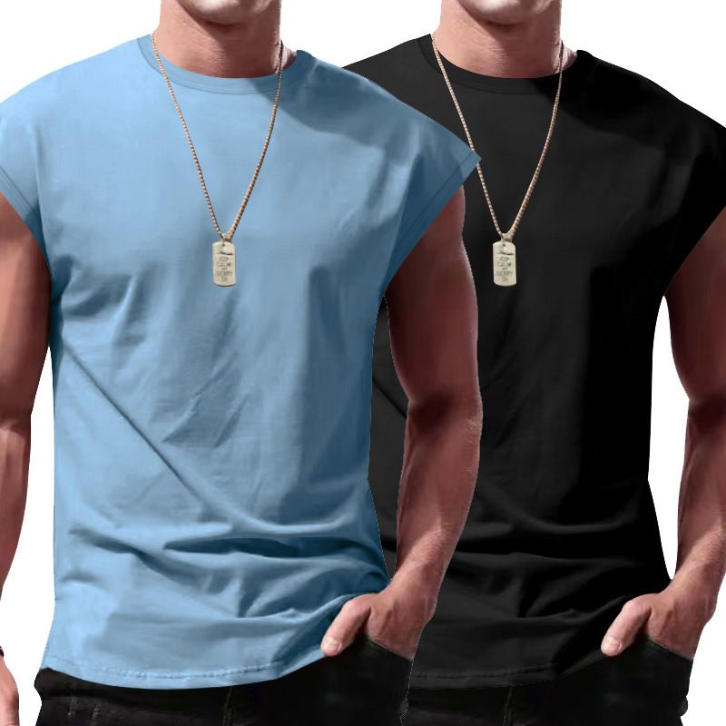 Men gym tank top muscle fit curved hem fitness shirts workout clothing men's tank tops  Casual