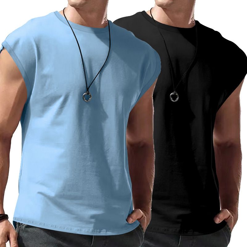Men gym tank top muscle fit curved hem fitness shirts workout clothing men's tank tops  Casual