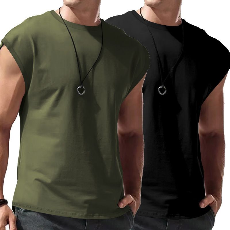 Men gym tank top muscle fit curved hem fitness shirts workout clothing men's tank tops  Casual