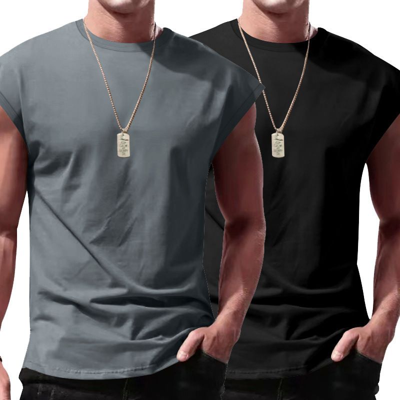Men gym tank top muscle fit curved hem fitness shirts workout clothing men's tank tops  Casual