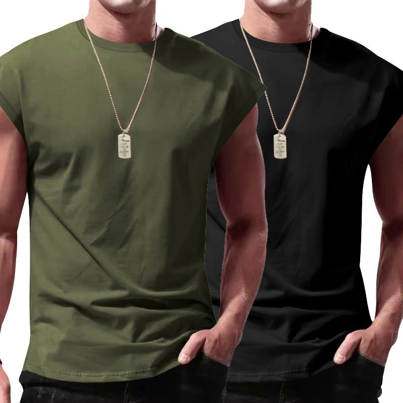 Men gym tank top muscle fit curved hem fitness shirts workout clothing men's tank tops  Casual