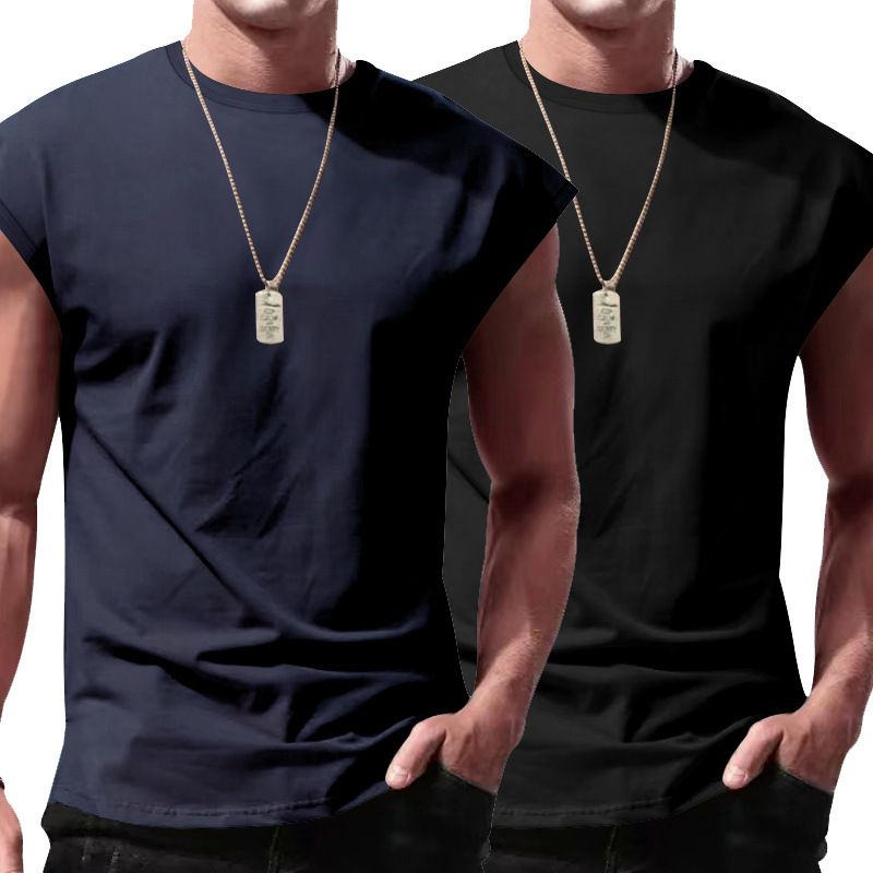 Men gym tank top muscle fit curved hem fitness shirts workout clothing men's tank tops  Casual