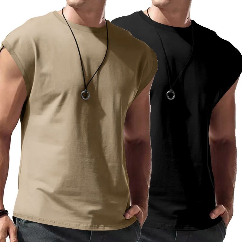 Men gym tank top muscle fit curved hem fitness shirts workout clothing men's tank tops  Casual