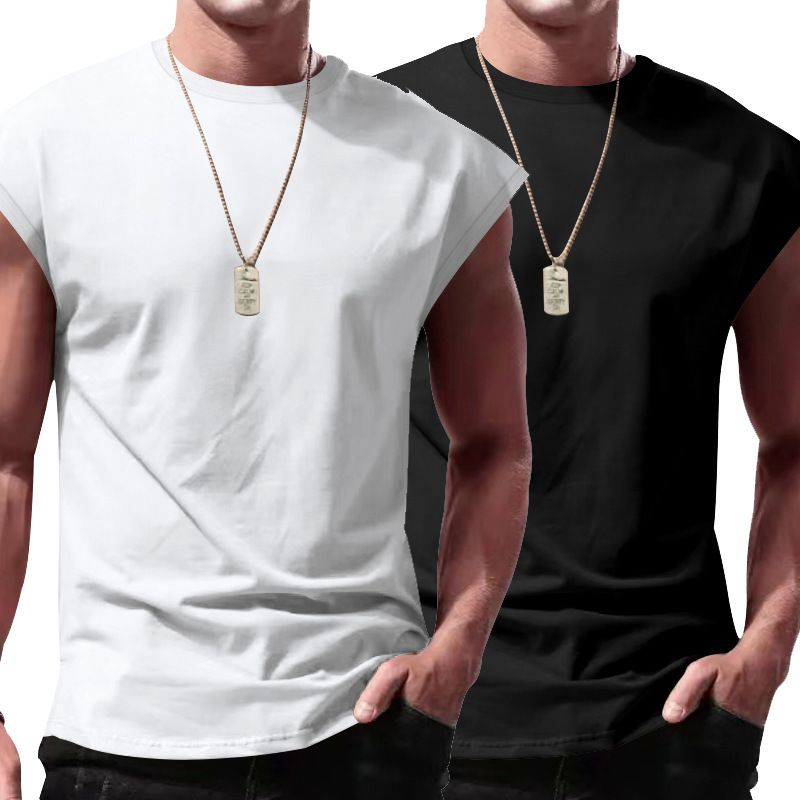 Men gym tank top muscle fit curved hem fitness shirts workout clothing men's tank tops  Casual