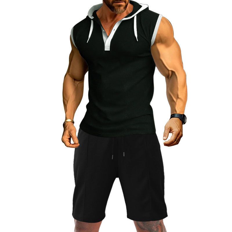 Summer new men's vest heavy hooded vest fashion brand casual sleeveless T-shirt