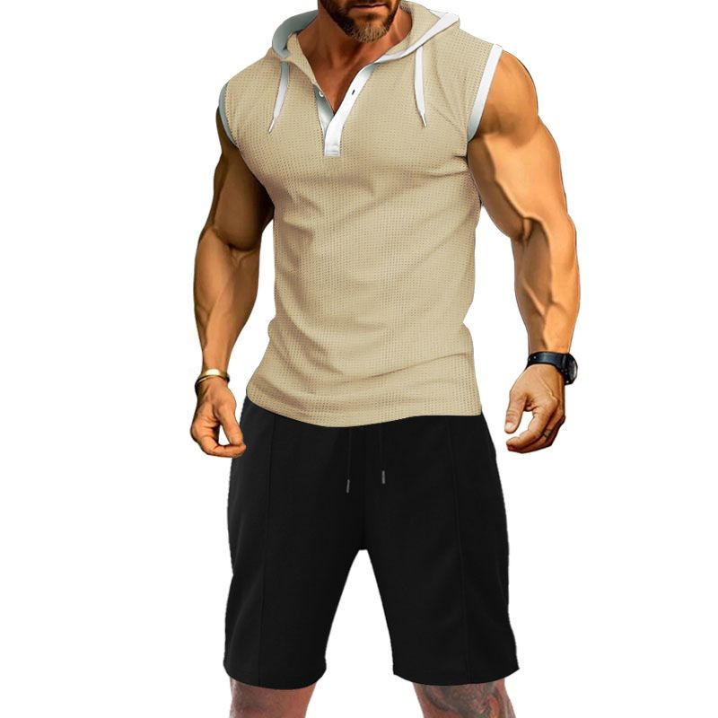Summer new men's vest heavy hooded vest fashion brand casual sleeveless T-shirt