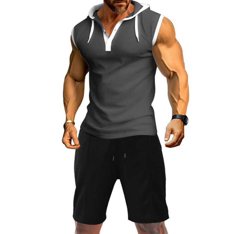 Summer new men's vest heavy hooded vest fashion brand casual sleeveless T-shirt