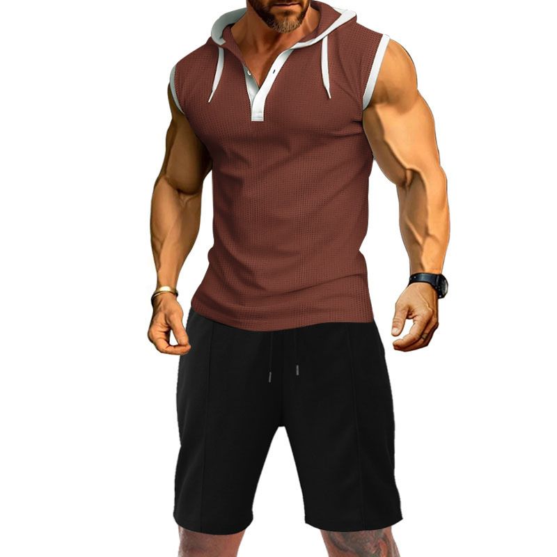 Summer new men's vest heavy hooded vest fashion brand casual sleeveless T-shirt