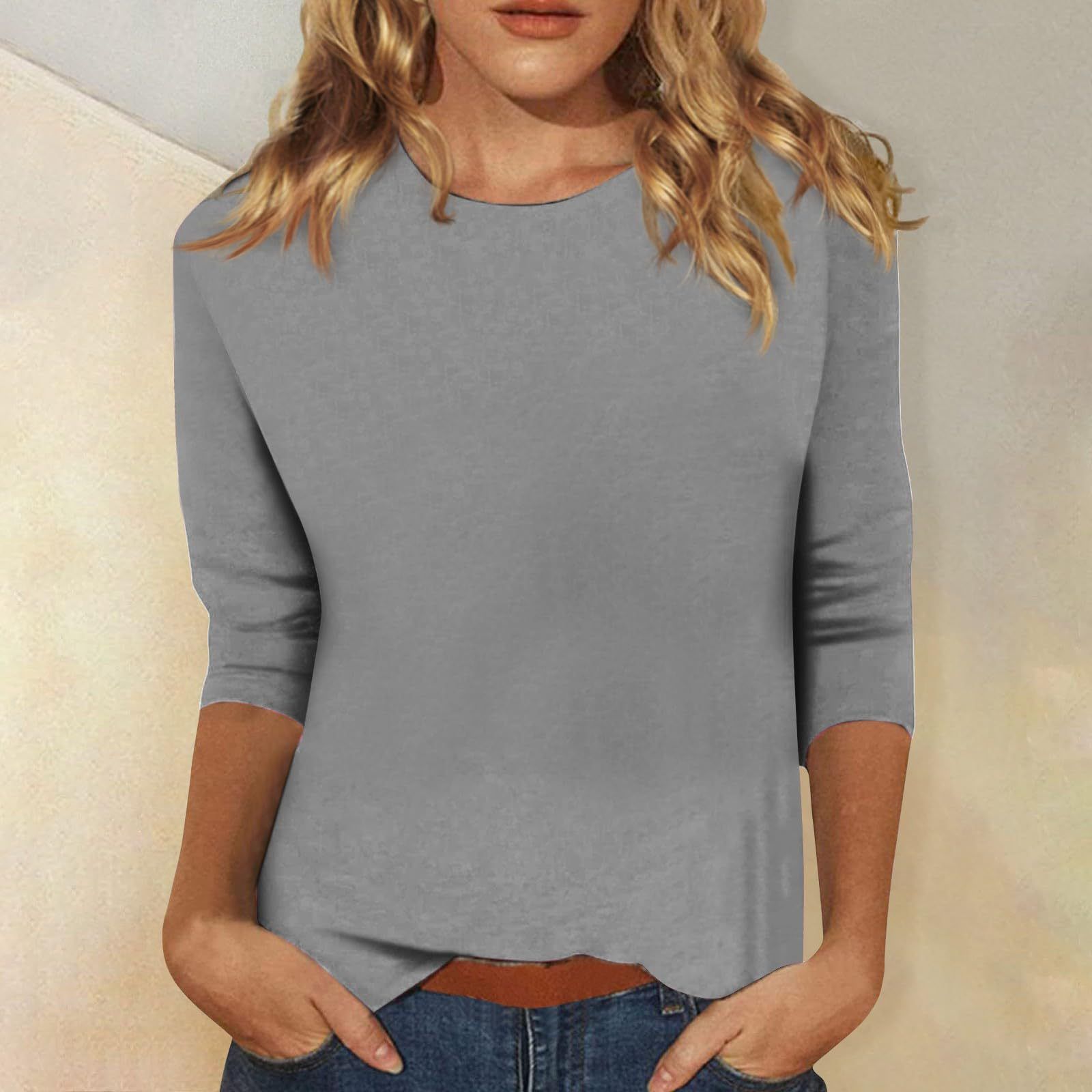 Three Quarter Sleeves Women Tops T Shirt Summer Cotton Round Neck 3d Print Oversize Comfortable Solid Long T-Shirts