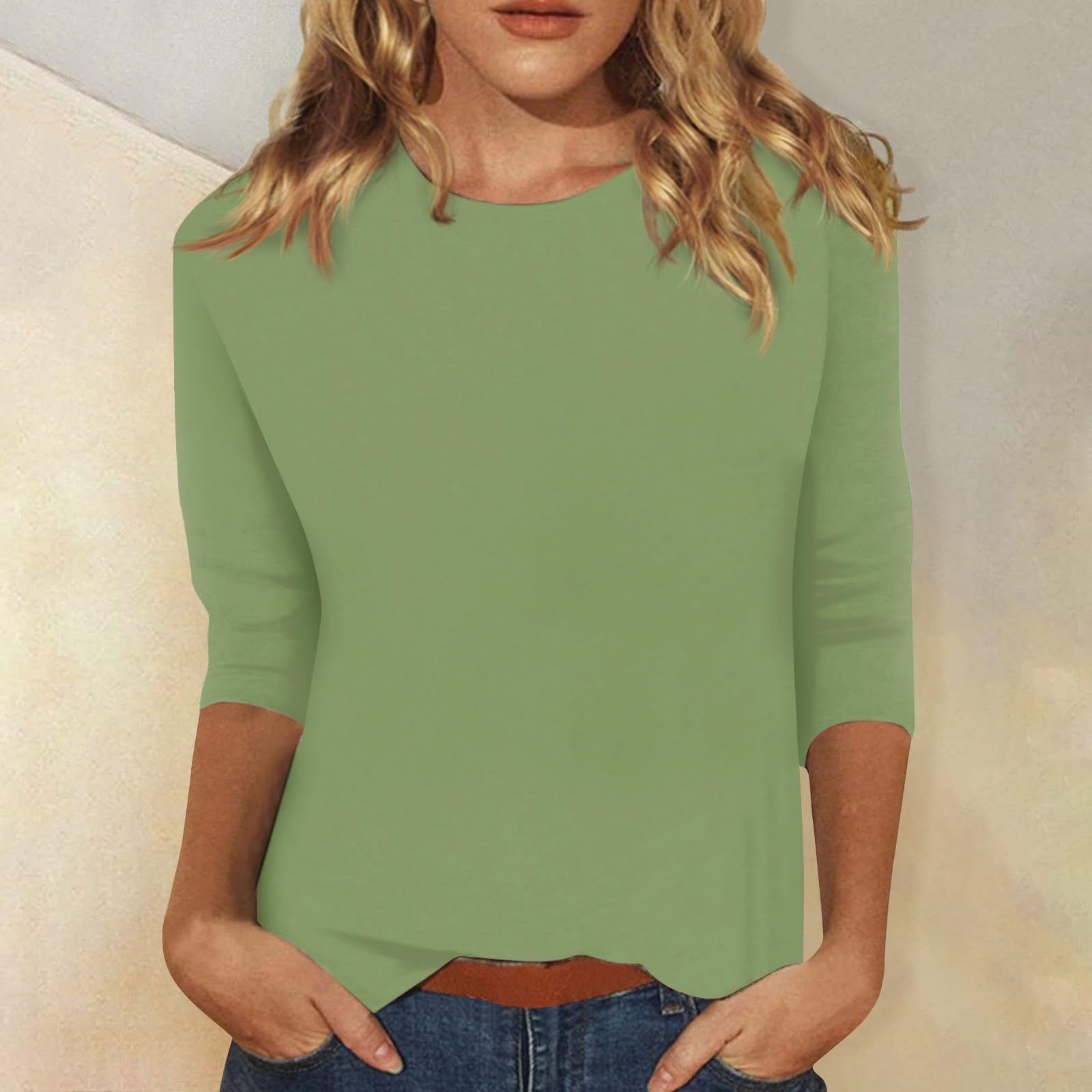 Three Quarter Sleeves Women Tops T Shirt Summer Cotton Round Neck 3d Print Oversize Comfortable Solid Long T-Shirts