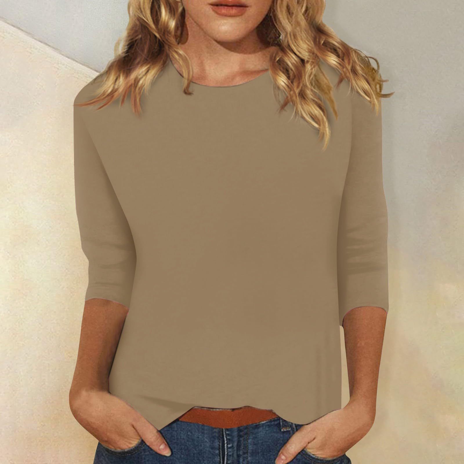 Three Quarter Sleeves Women Tops T Shirt Summer Cotton Round Neck 3d Print Oversize Comfortable Solid Long T-Shirts