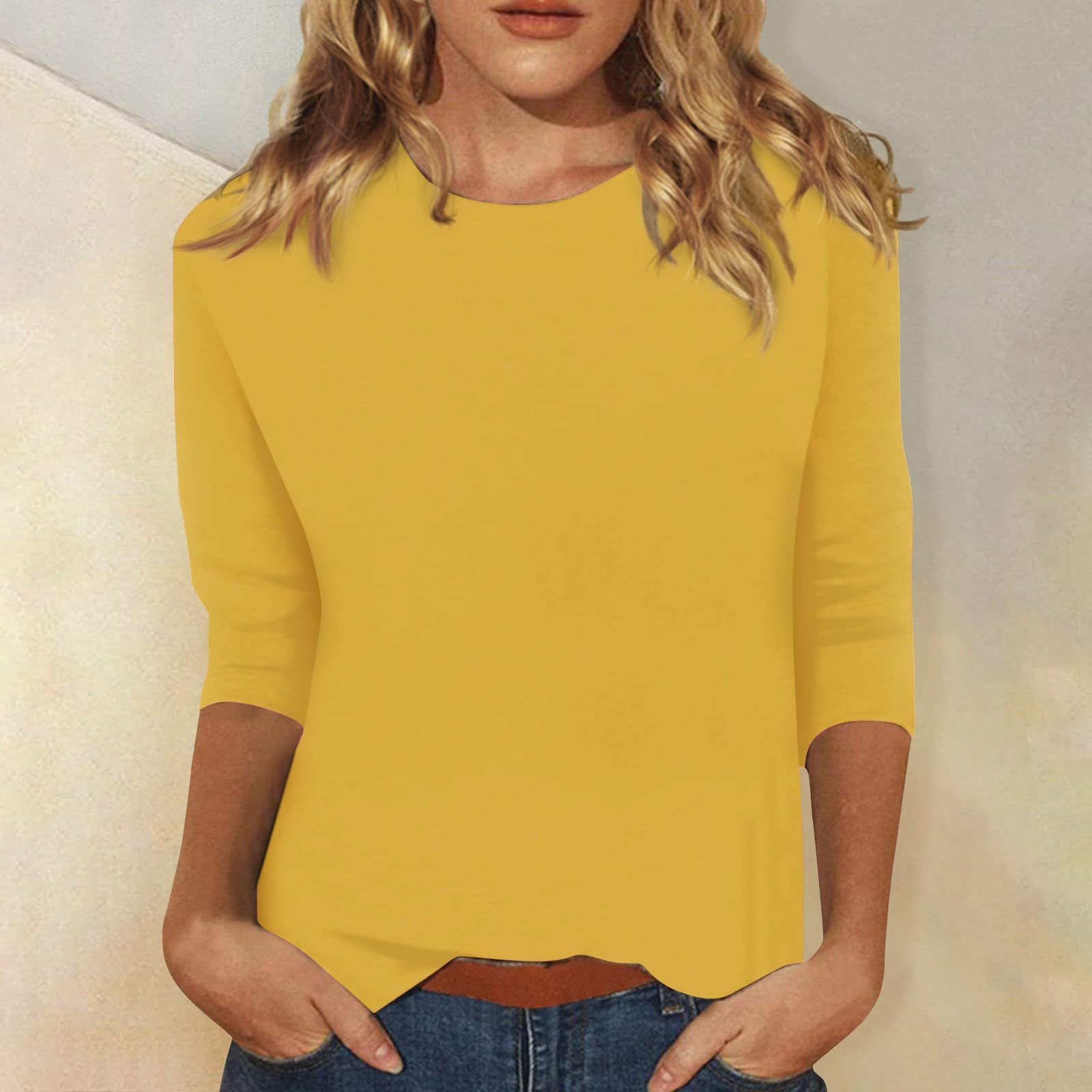 Three Quarter Sleeves Women Tops T Shirt Summer Cotton Round Neck 3d Print Oversize Comfortable Solid Long T-Shirts