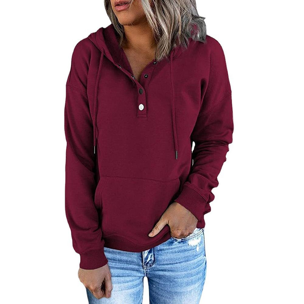 Hooded Button Collar Drawstring Hoodies Pullover Sweatshirts Casual Long Sleeve Tops Shirts  T-Shirts