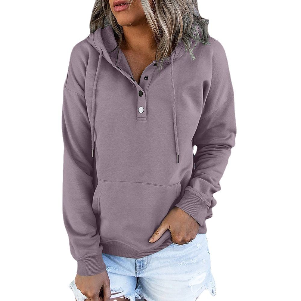 Hooded Button Collar Drawstring Hoodies Pullover Sweatshirts Casual Long Sleeve Tops Shirts  T-Shirts