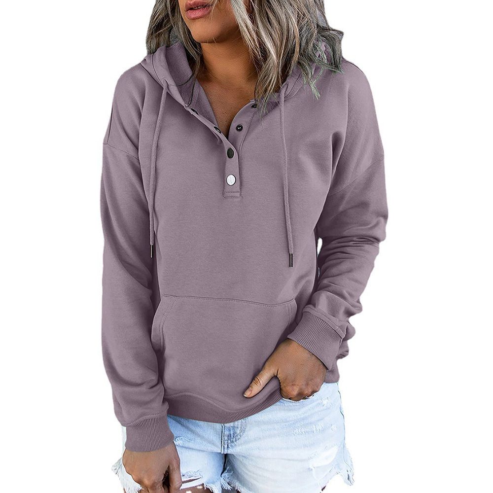 Hooded Button Collar Drawstring Hoodies Pullover Sweatshirts Casual Long Sleeve Tops Shirts  T-Shirts