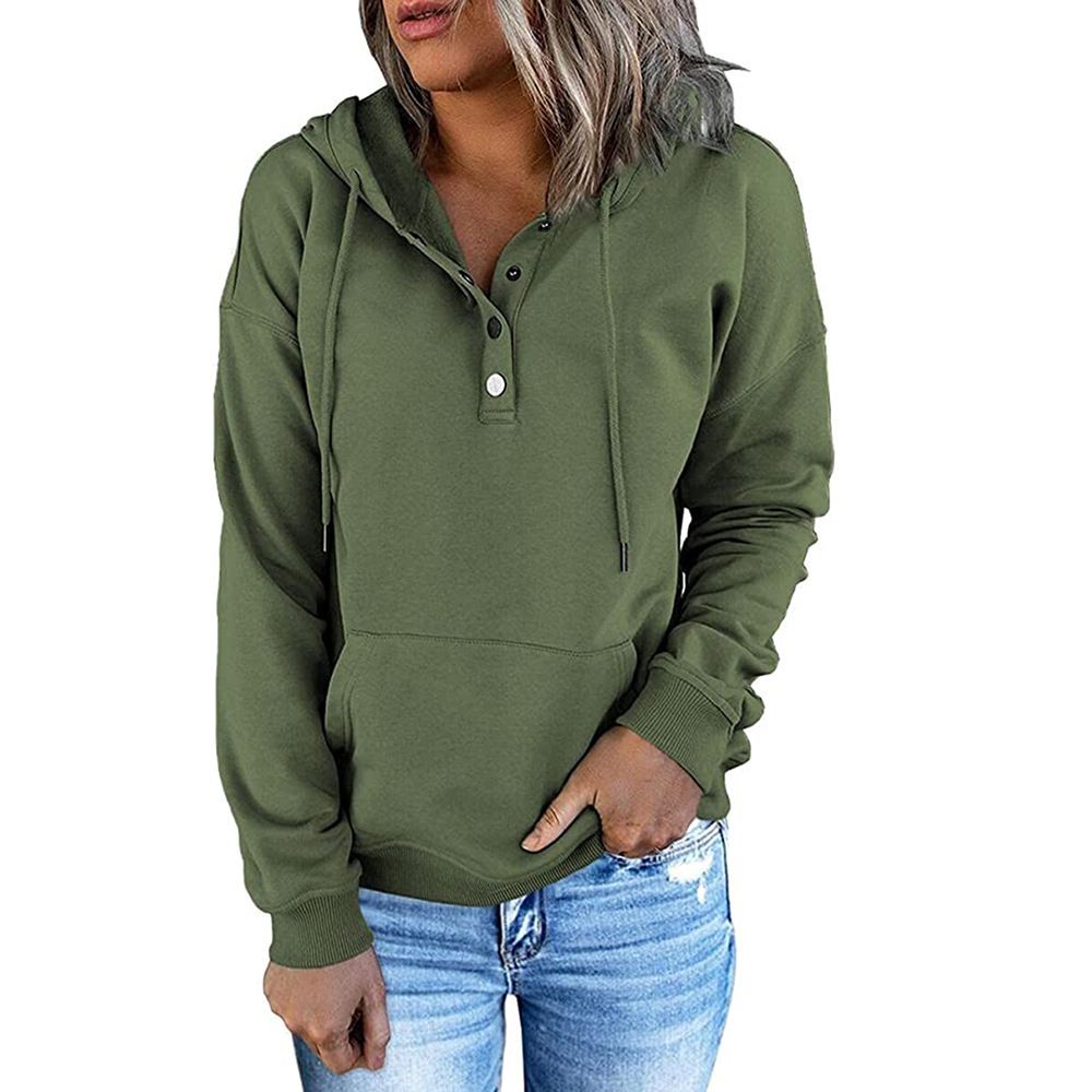 Hooded Button Collar Drawstring Hoodies Pullover Sweatshirts Casual Long Sleeve Tops Shirts  T-Shirts