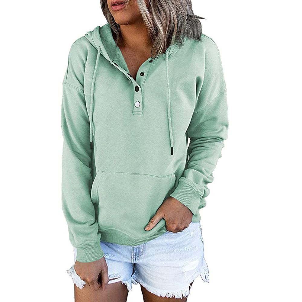 Hooded Button Collar Drawstring Hoodies Pullover Sweatshirts Casual Long Sleeve Tops Shirts  T-Shirts