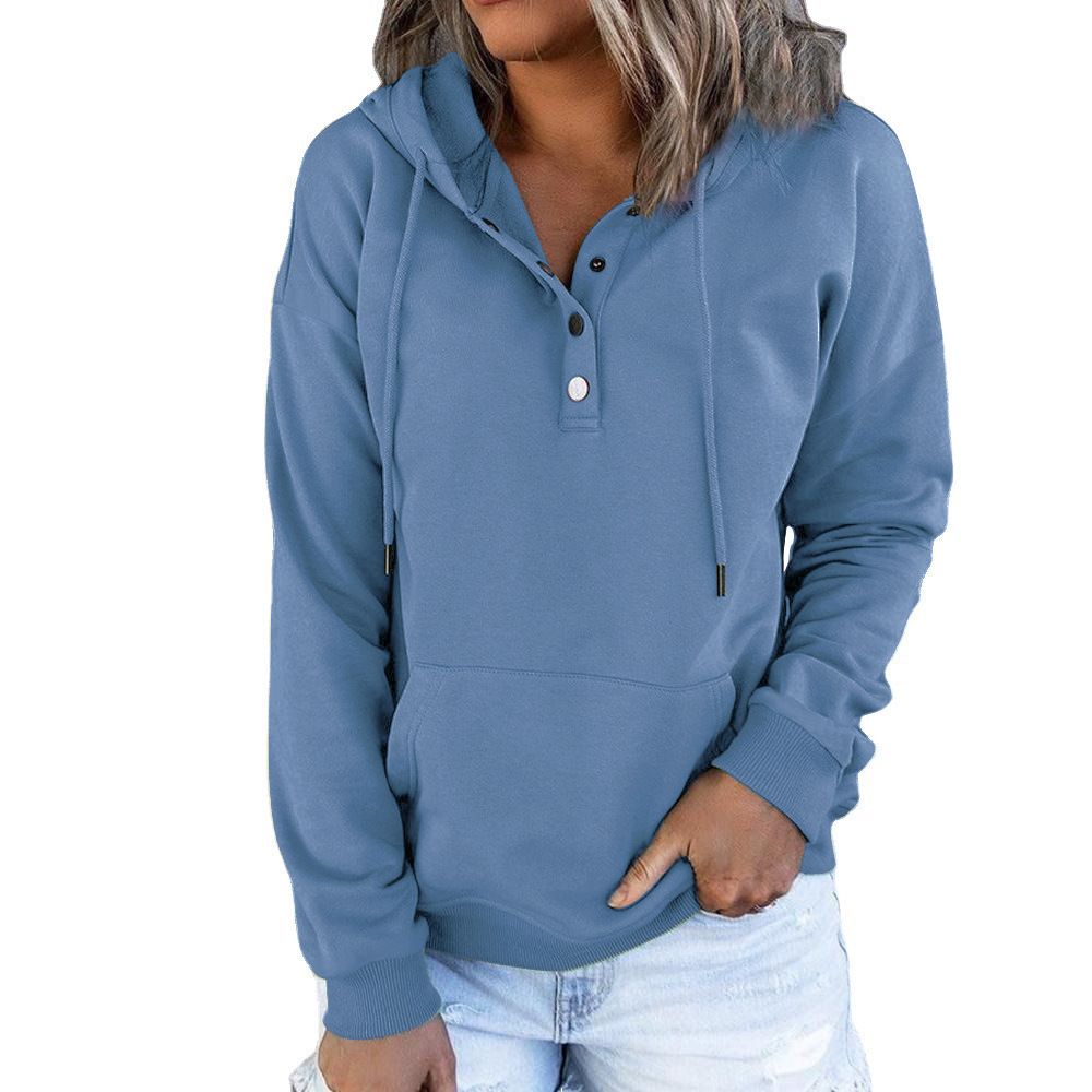 Hooded Button Collar Drawstring Hoodies Pullover Sweatshirts Casual Long Sleeve Tops Shirts  T-Shirts