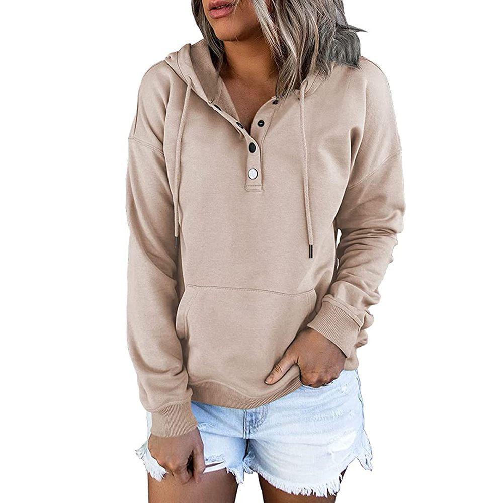 Hooded Button Collar Drawstring Hoodies Pullover Sweatshirts Casual Long Sleeve Tops Shirts  T-Shirts