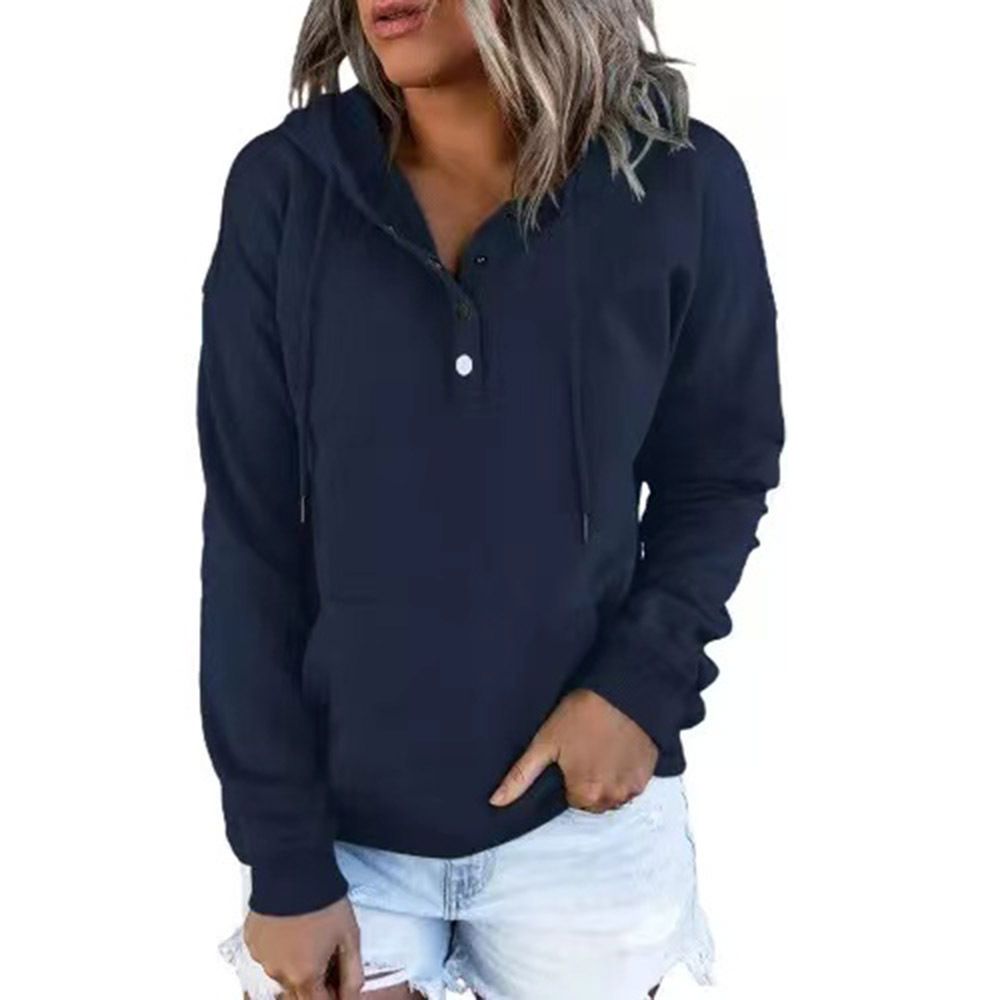 Hooded Button Collar Drawstring Hoodies Pullover Sweatshirts Casual Long Sleeve Tops Shirts  T-Shirts