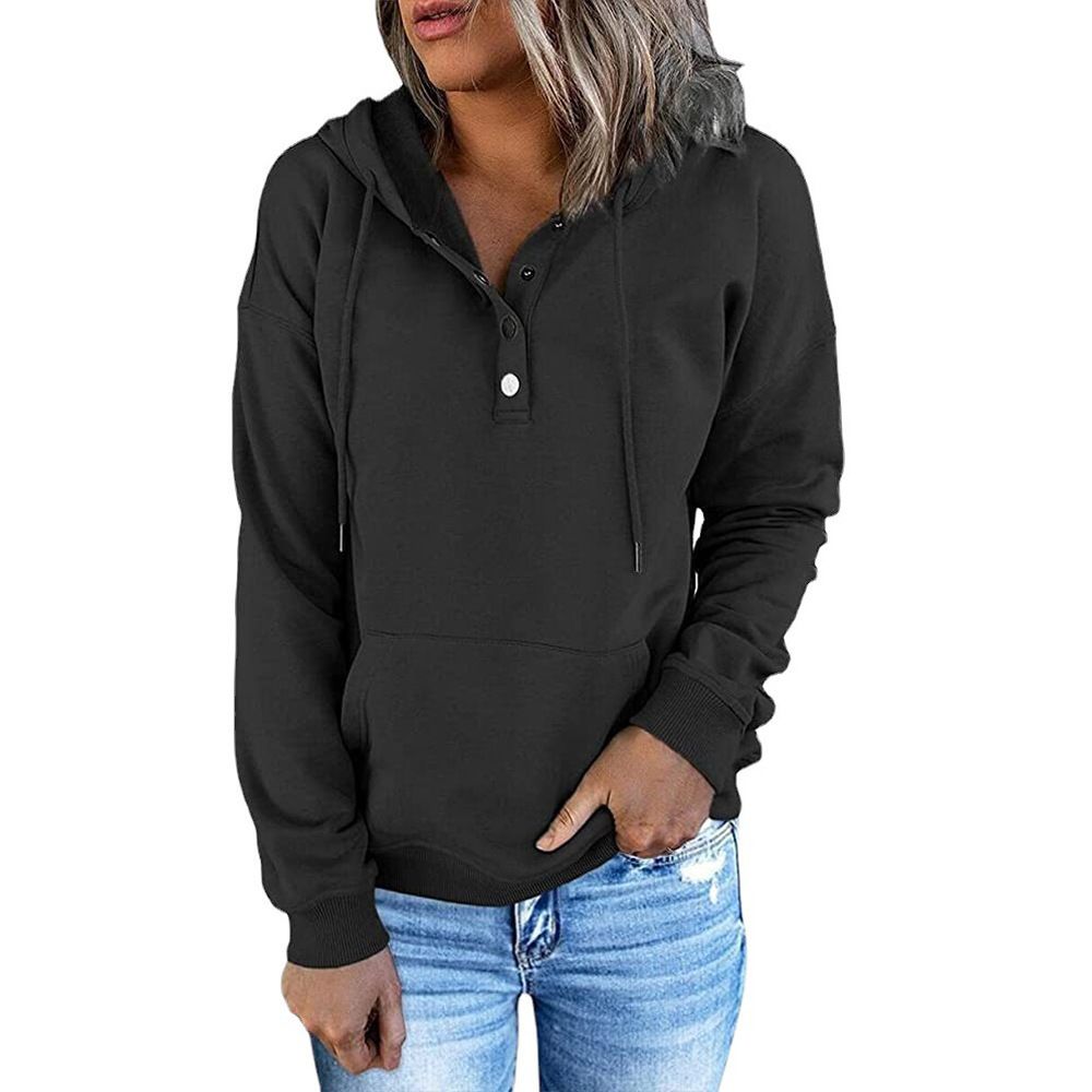 Hooded Button Collar Drawstring Hoodies Pullover Sweatshirts Casual Long Sleeve Tops Shirts  T-Shirts