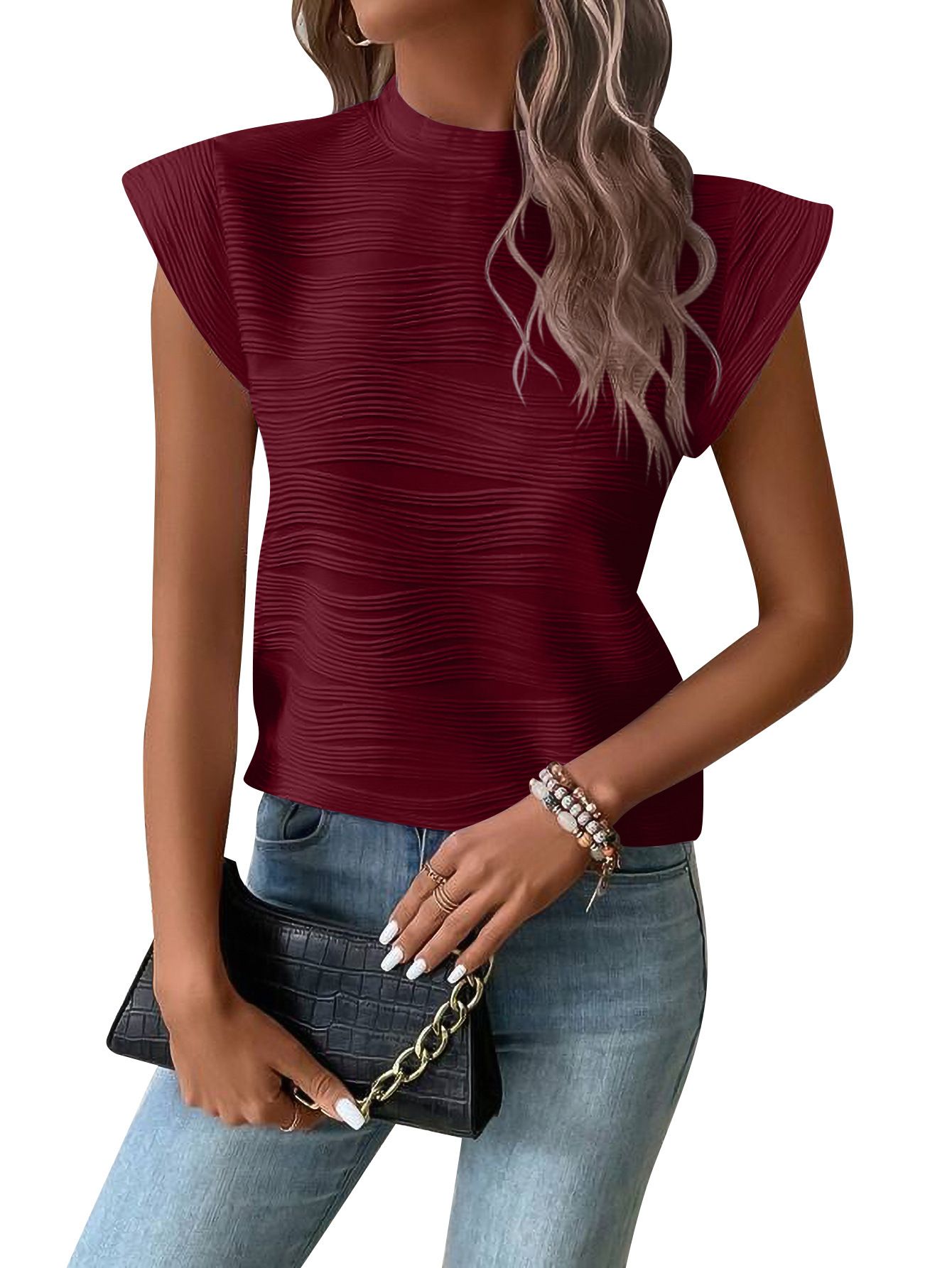 Summer Blouses and T-Shirts Women's Mock Neck Tshirt  Tops > T-Shirts