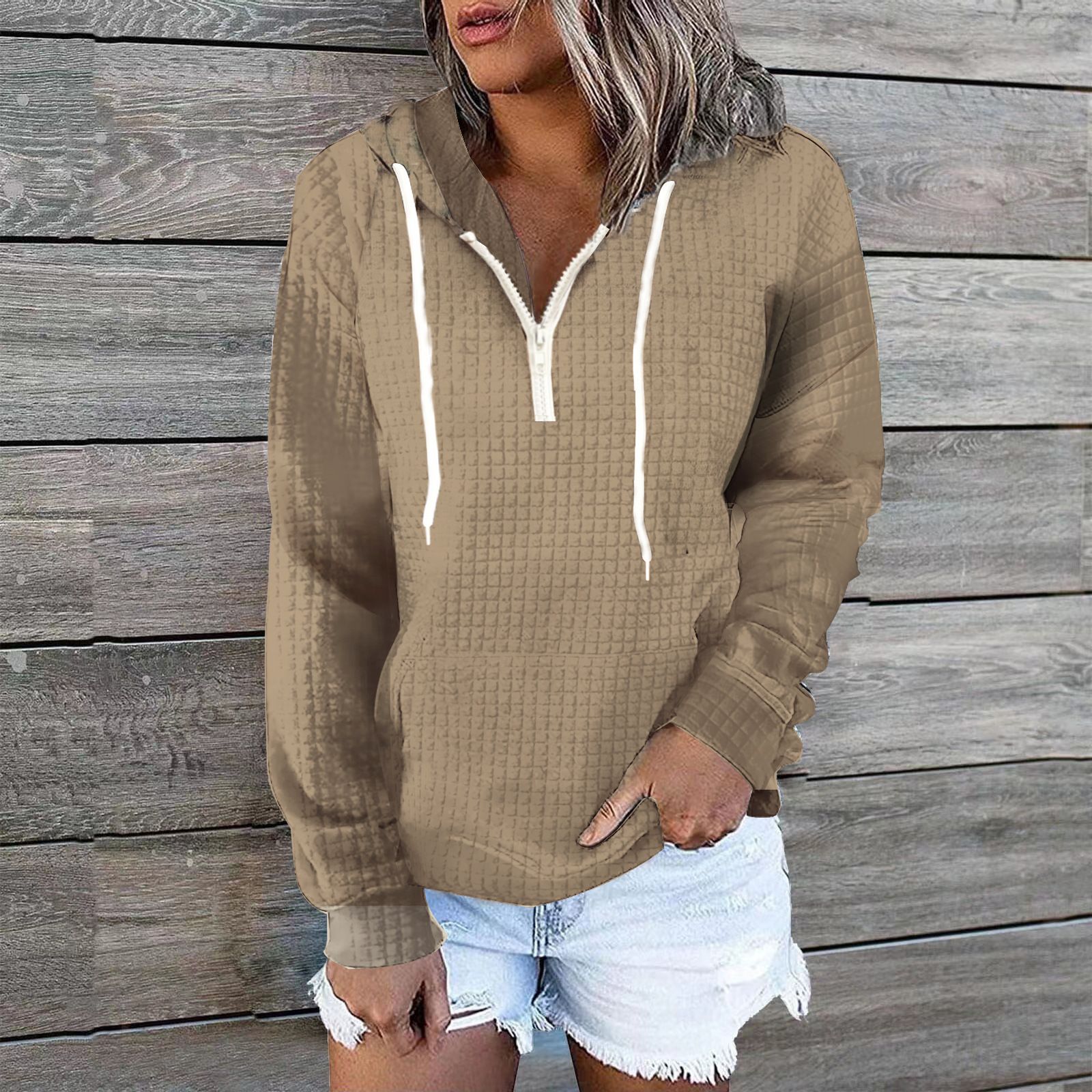 hoodie 80% cotton 20% polyester heavyweight fleece plain women hoodies quarter zip hoodies  T-Shirts