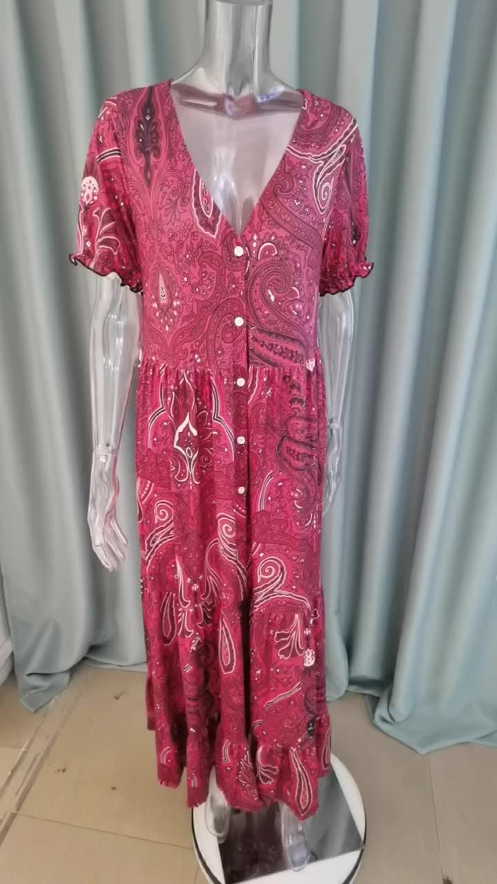 Summer Printed Dresses For Women Waist Collection Large Hem Flower Dresses