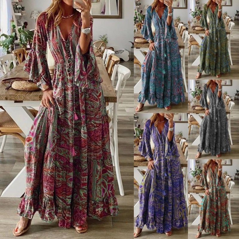 Summer beach wear Indian silk sari maxi dress- ladies long frill dress-wholesale maxi dress