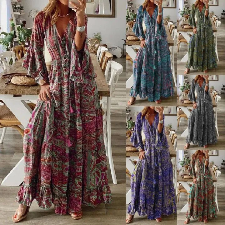 Summer beach wear Indian silk sari maxi dress- ladies long frill dress-wholesale maxi dress