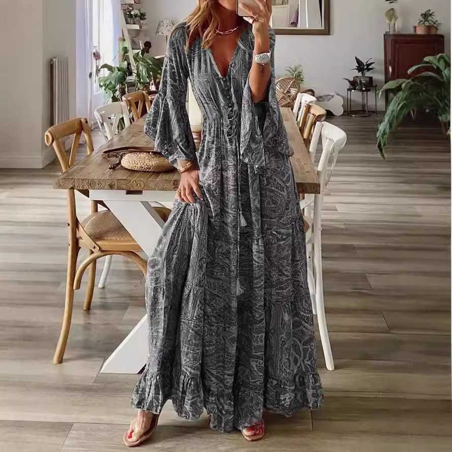 Summer beach wear Indian silk sari maxi dress- ladies long frill dress-wholesale maxi dress
