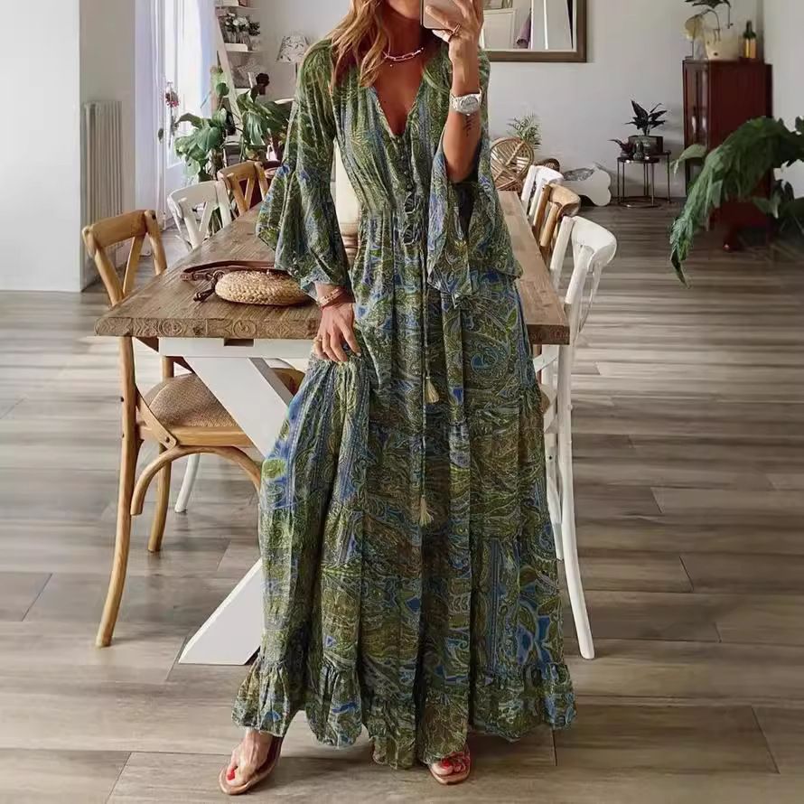 Summer beach wear Indian silk sari maxi dress- ladies long frill dress-wholesale maxi dress