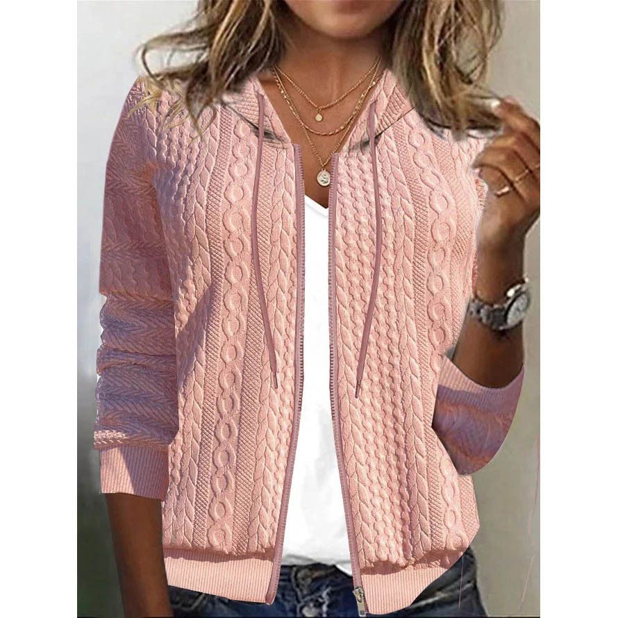 Women Fall Winter Coat Hooded Drawstring Lady Twisted Texture Coat Loose Pockets Soft Casual Warm Lady Jacket & Coats