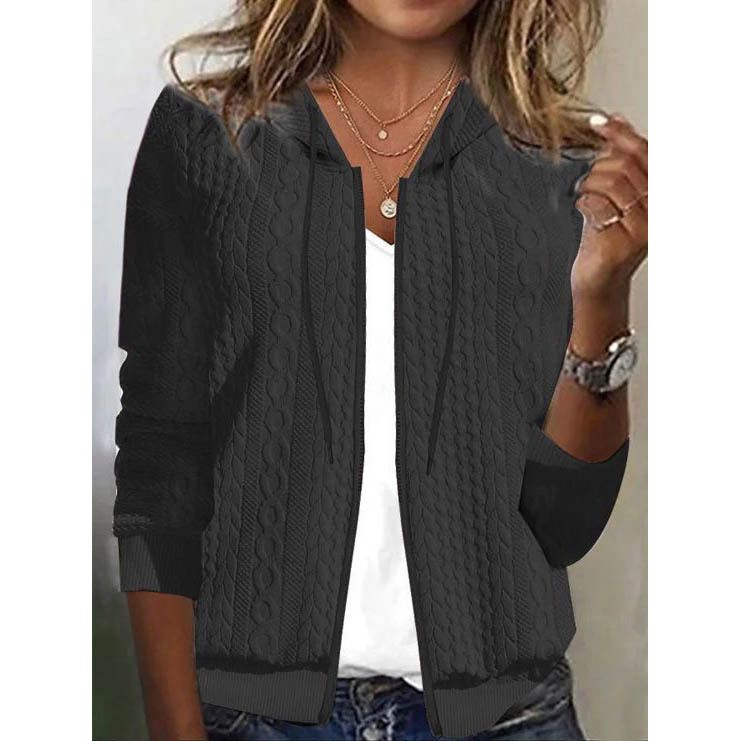 Women Fall Winter Coat Hooded Drawstring Lady Twisted Texture Coat Loose Pockets Soft Casual Warm Lady Jacket & Coats
