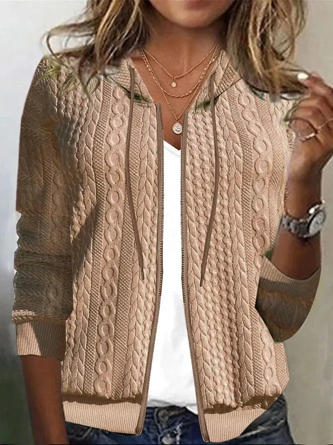 Women Fall Winter Coat Hooded Drawstring Lady Twisted Texture Coat Loose Pockets Soft Casual Warm Lady Jacket & Coats