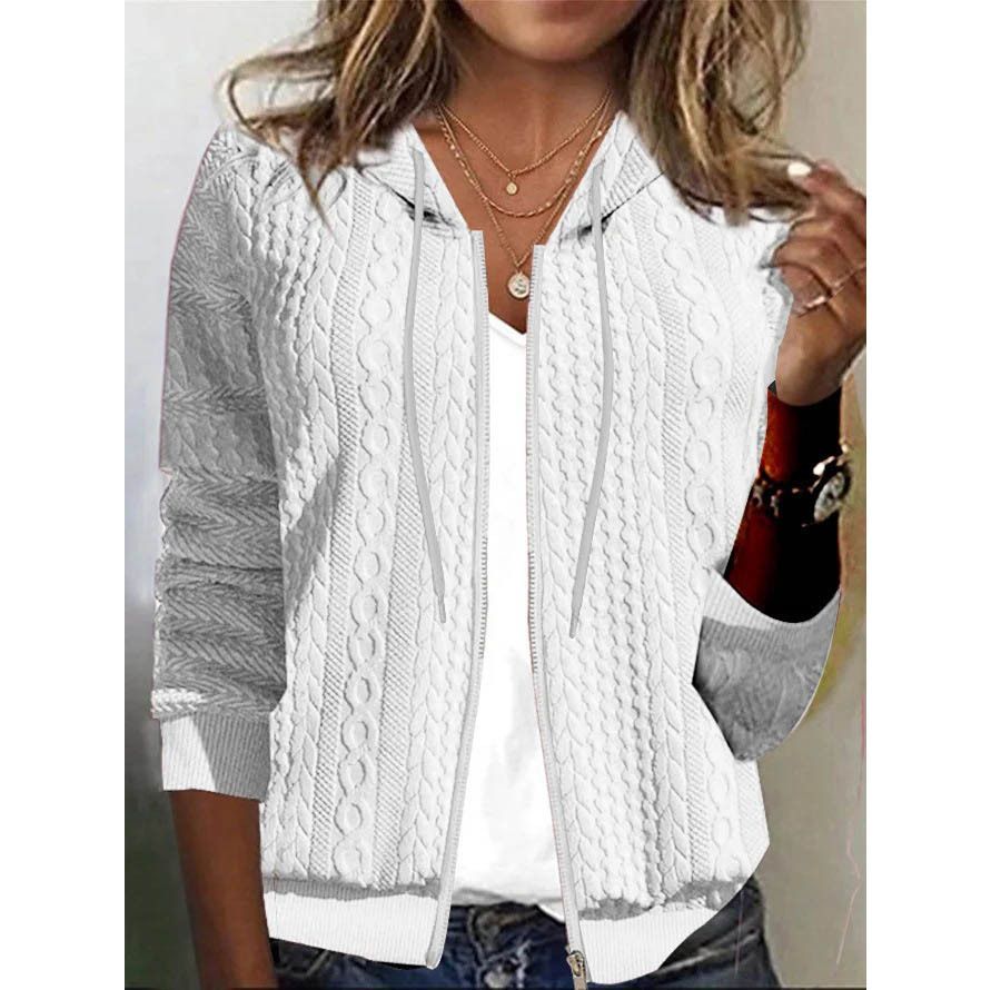 Women Fall Winter Coat Hooded Drawstring Lady Twisted Texture Coat Loose Pockets Soft Casual Warm Lady Jacket & Coats