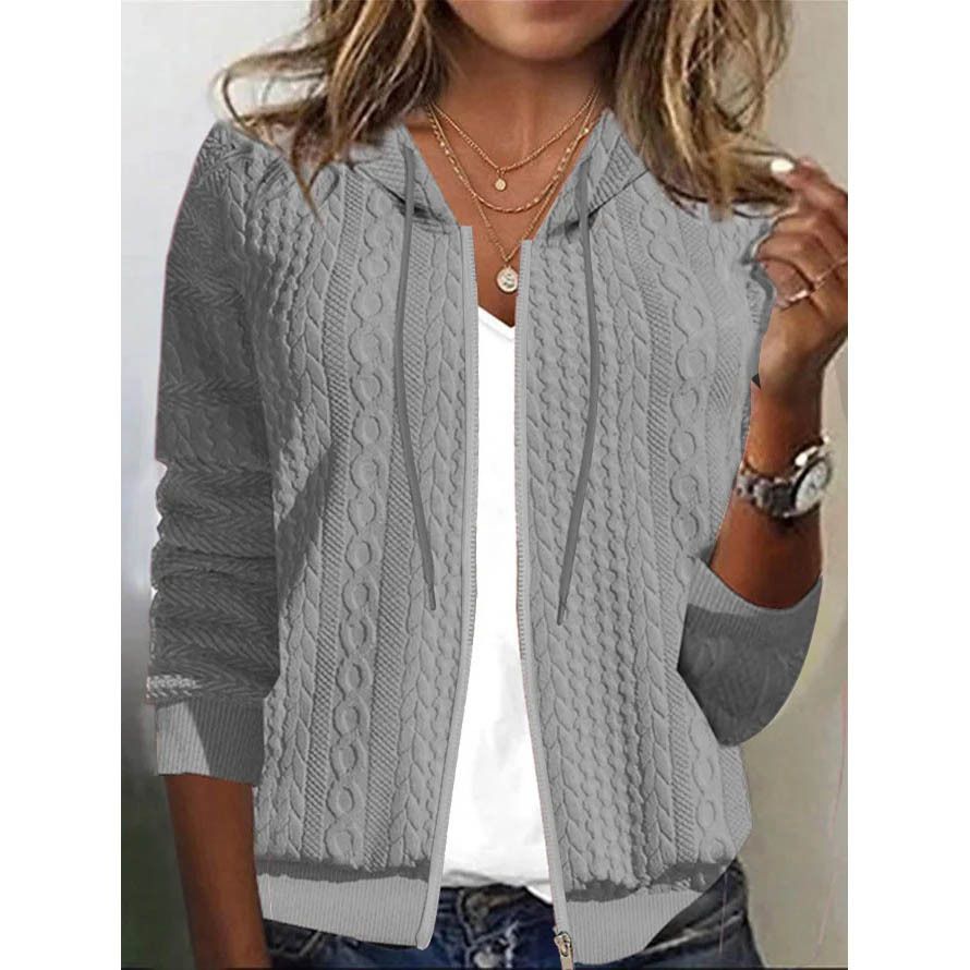 Women Fall Winter Coat Hooded Drawstring Lady Twisted Texture Coat Loose Pockets Soft Casual Warm Lady Jacket & Coats
