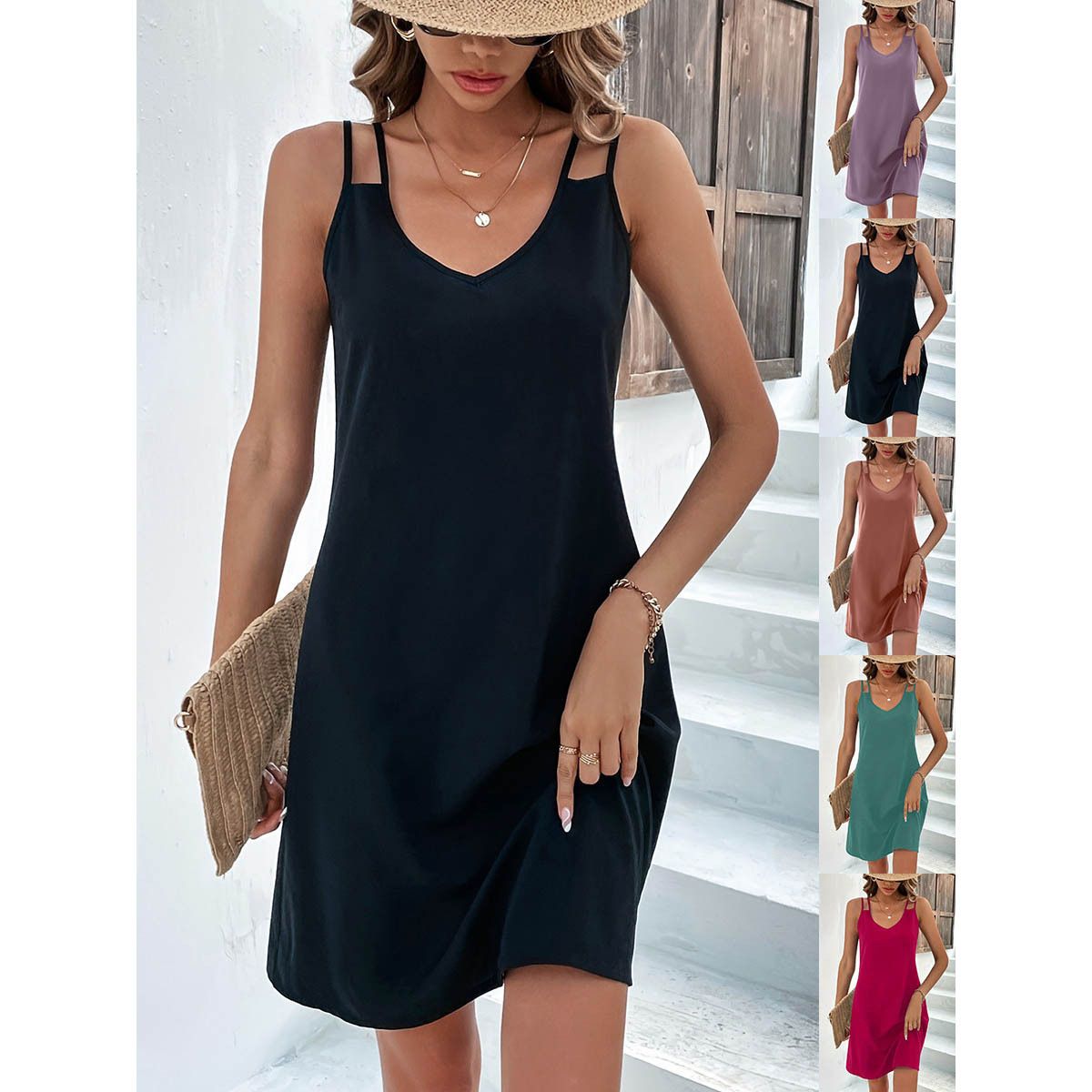 pajamas dress sexy women's sleepwear for women soft solid color sleeveless v-neck night dresses for woman Dresses