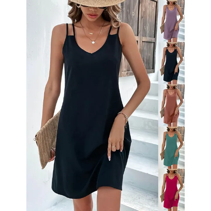 pajamas dress sexy women's sleepwear for women soft solid color sleeveless v-neck night dresses for woman Dresses
