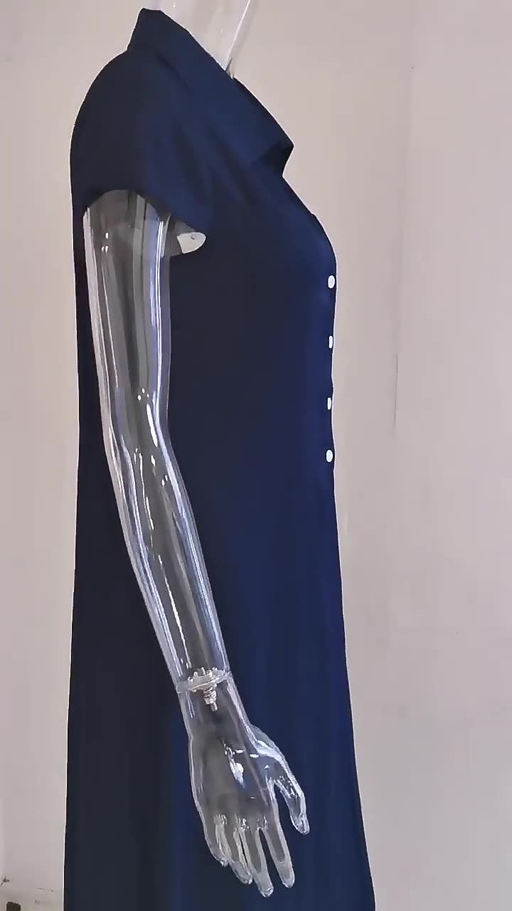 Women's Casual Denim Dress Large Swing Plus Size Short Sleeve with Shirt Collar and Pocket Lady's Loose Big Swing Clothing Dresses