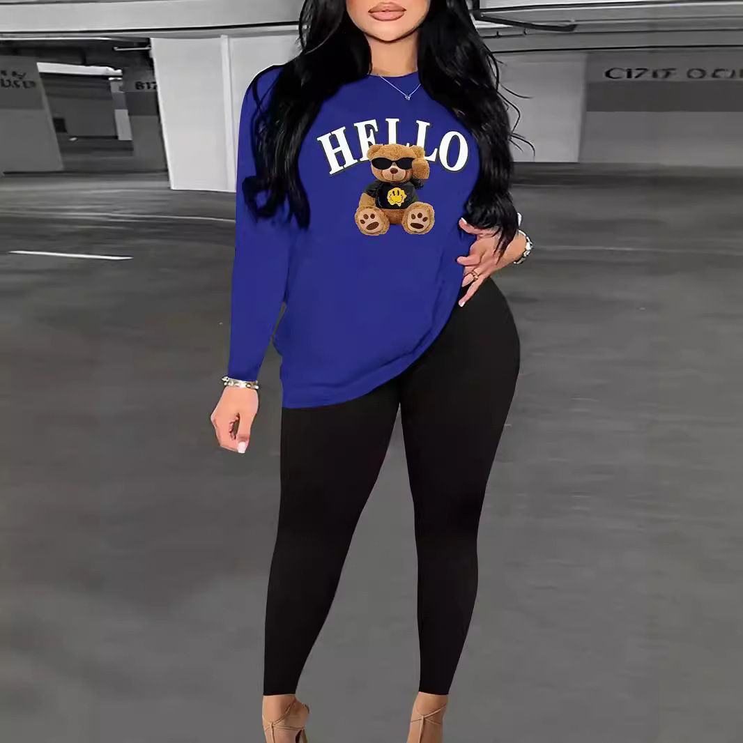 Jogger cut custom logo cut top short sleeve sweatshirt pants Sweatpants blank suit women's spring and fall suit   Two-Piece Outfits