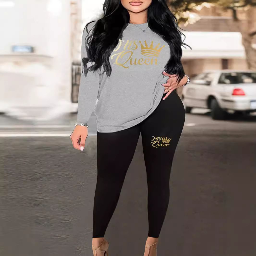 Jogger cut custom logo cut top short sleeve sweatshirt pants Sweatpants blank suit women's spring and fall suit   Two-Piece Outfits