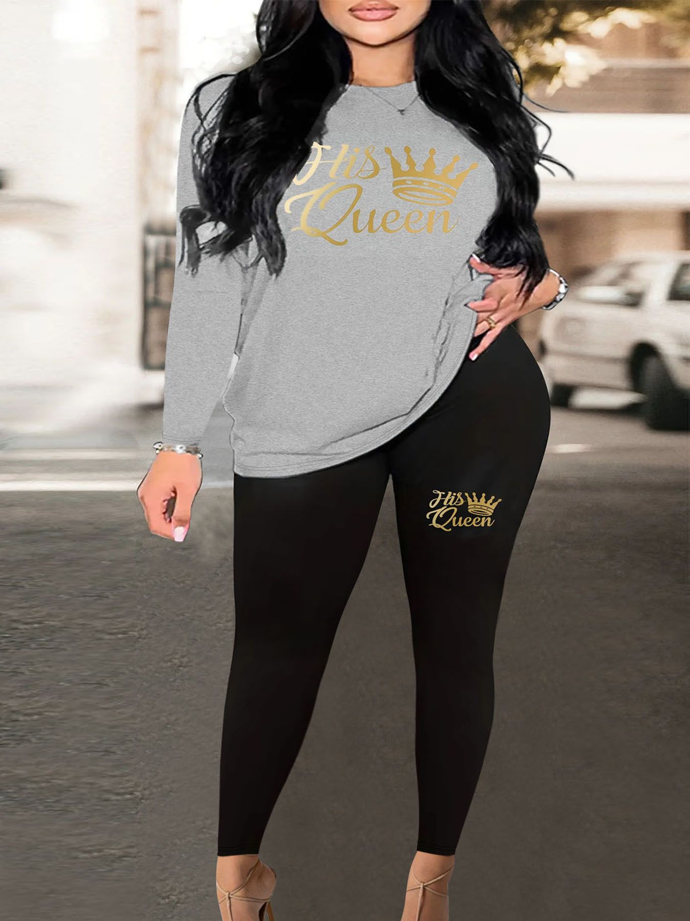 Jogger cut custom logo cut top short sleeve sweatshirt pants Sweatpants blank suit women's spring and fall suit   Two-Piece Outfits