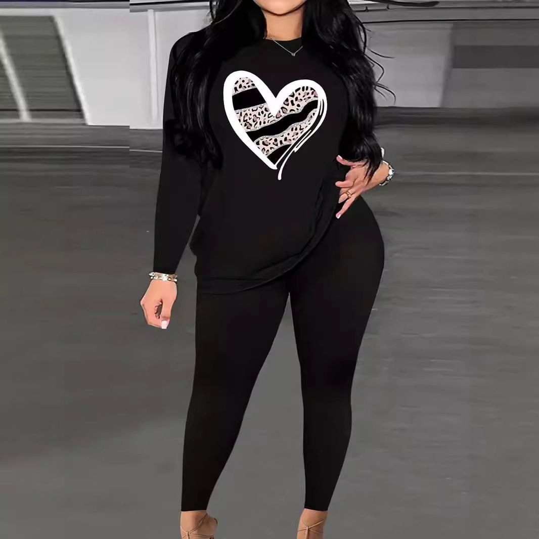 Jogger cut custom logo cut top short sleeve sweatshirt pants Sweatpants blank suit women's spring and fall suit   Two-Piece Outfits