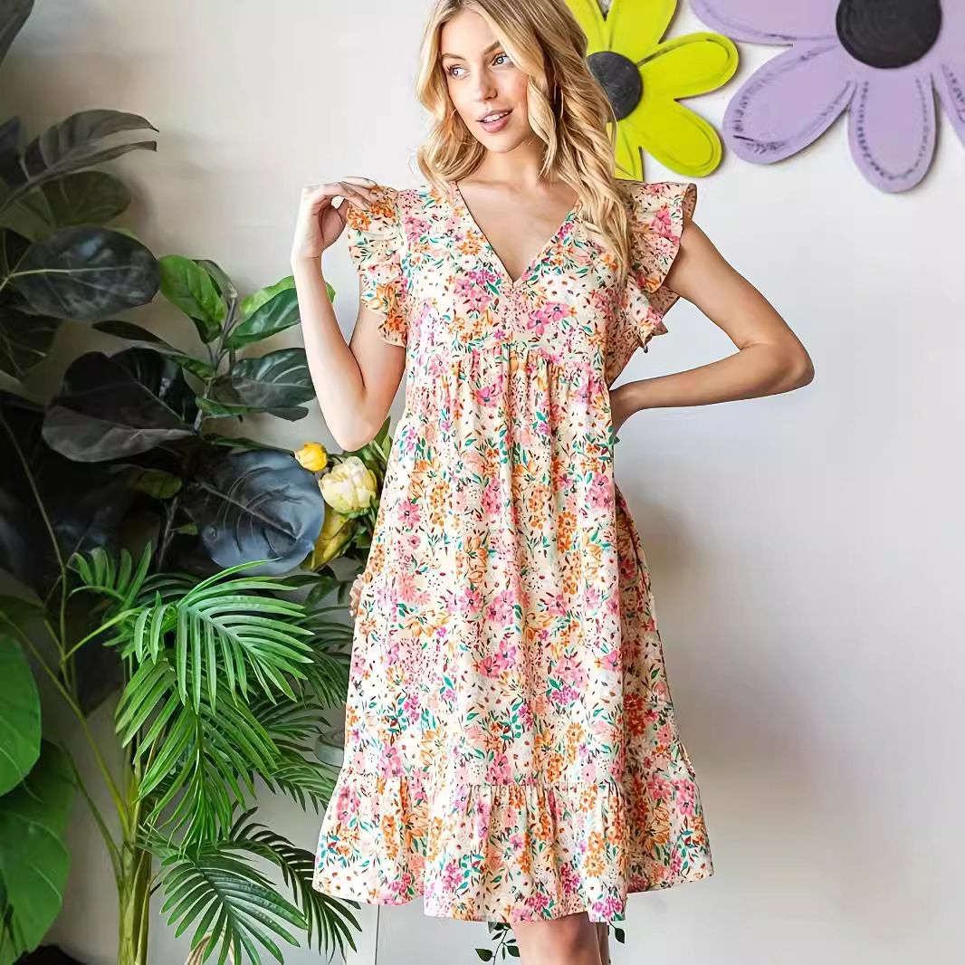 Wholesale New Fashion V-Neck High Quality Sexy Natural Modest Woman Elegant Casual Dress