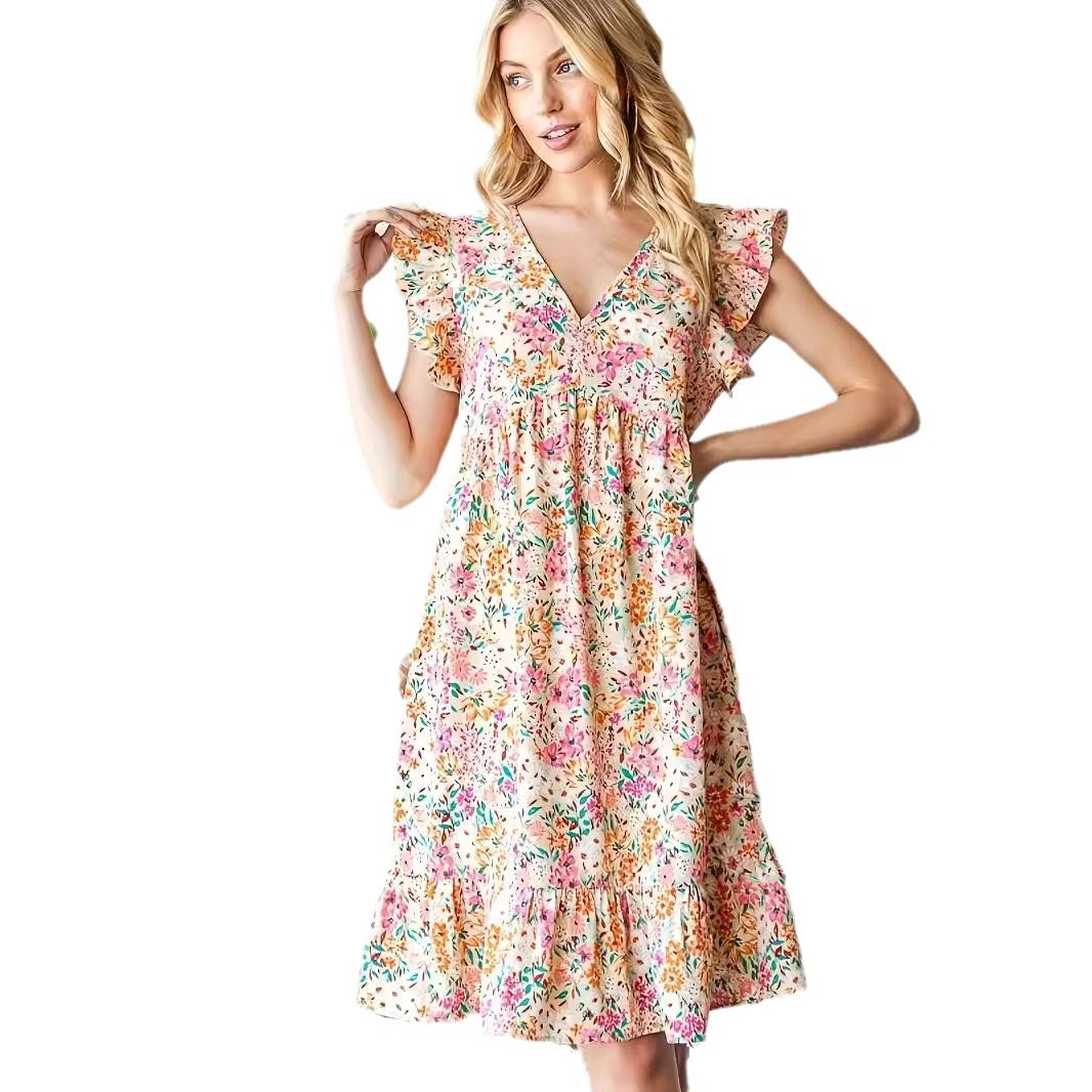 Wholesale New Fashion V-Neck High Quality Sexy Natural Modest Woman Elegant Casual Dress