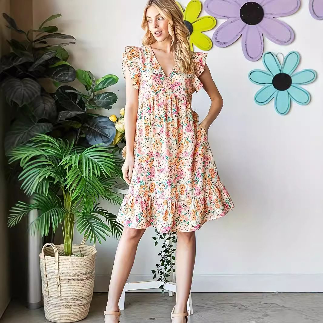 Wholesale New Fashion V-Neck High Quality Sexy Natural Modest Woman Elegant Casual Dress