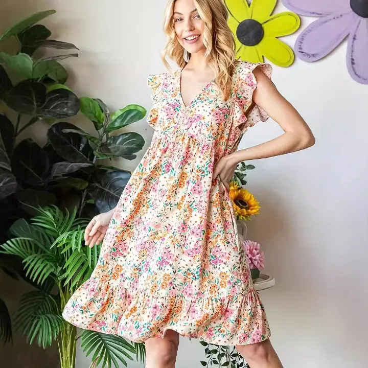 Wholesale New Fashion V-Neck High Quality Sexy Natural Modest Woman Elegant Casual Dress