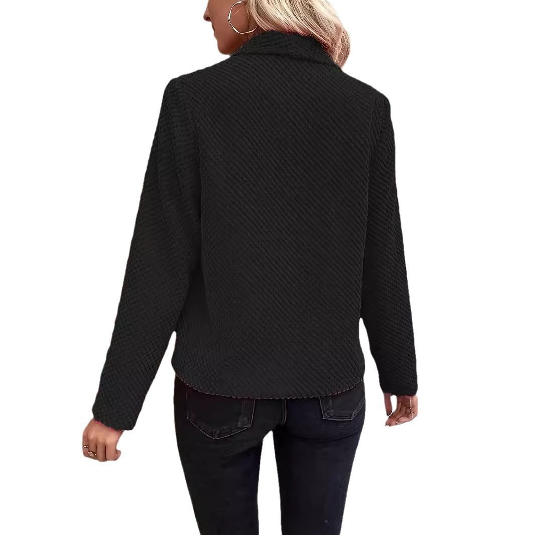 Turn Down Collar Solid Color Long Sleeve Simple Women's Suit Short Jacket Blazer Ladies Coat Clothing Sehe Fashion  Jackets & Coats